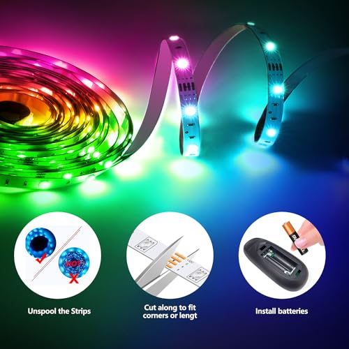 Mexllex LED Strip Lights 5m, RGB Color Changing Led Strip 5m with Remote Control, Music Sync Led Lights for Bedroom Kids Room Ceiling Kitchen Party