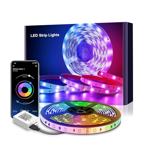 Mexllex LED Strip Lights 5m, RGB Color Changing Led Strip 5m with Remote Control, Music Sync Led Lights for Bedroom Kids Room Ceiling Kitchen Party