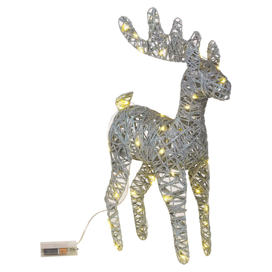 Light Up LED Reindeer Stags, 60cm Illuminated Christmas Decoration Ornament Figurines, Battery Powered 3xAA Christmas Display Decor (Metallic Silver)