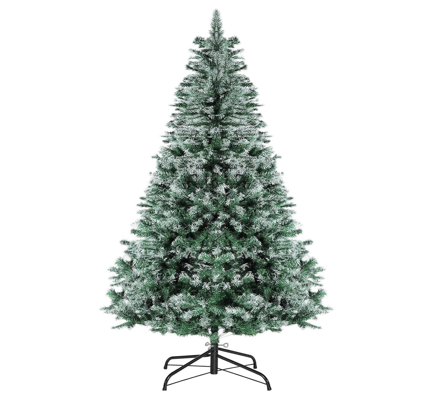 Realistic Artificial Christmas Tree with Flocked Snow Frosted Tips & Metal Stand | Full & Bushy Freestanding Xmas Tree for a Natural Look (6ft)